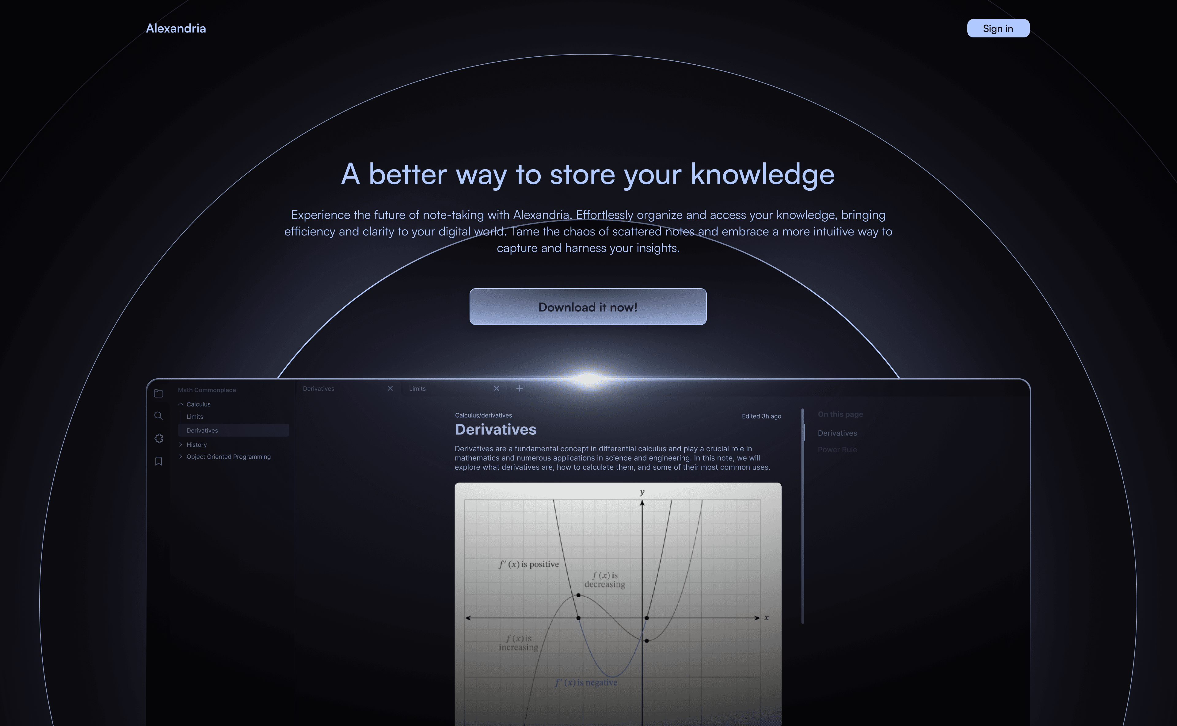 Alexandria beta landing page design with a polished product-focused visual system.