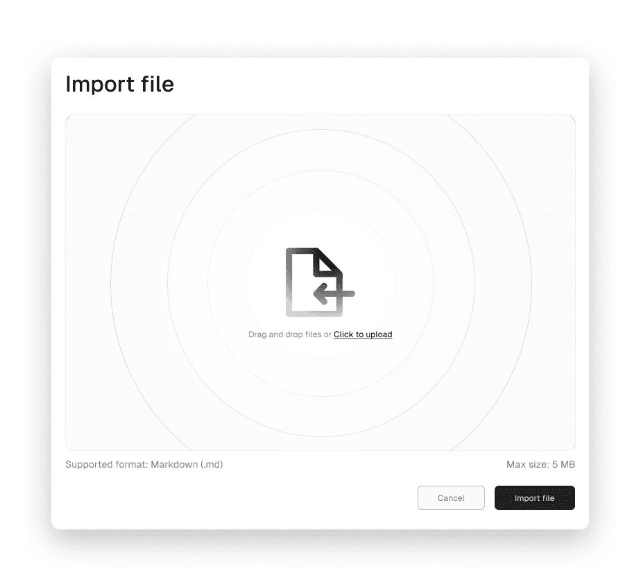 Alexandria file import modal design for a structured product workflow.