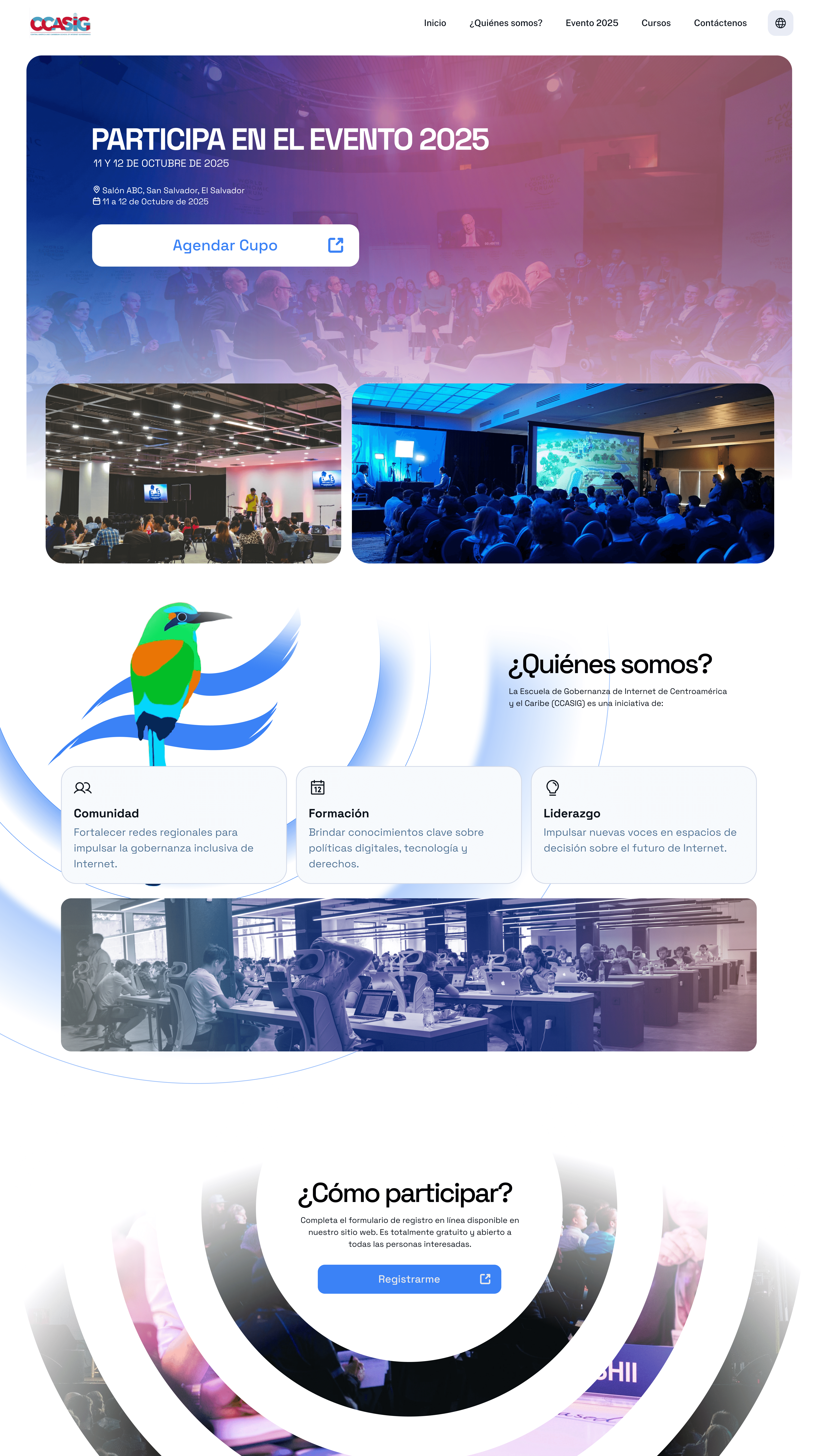 Event landing page design with a promotional layout and structured call-to-action flow.
