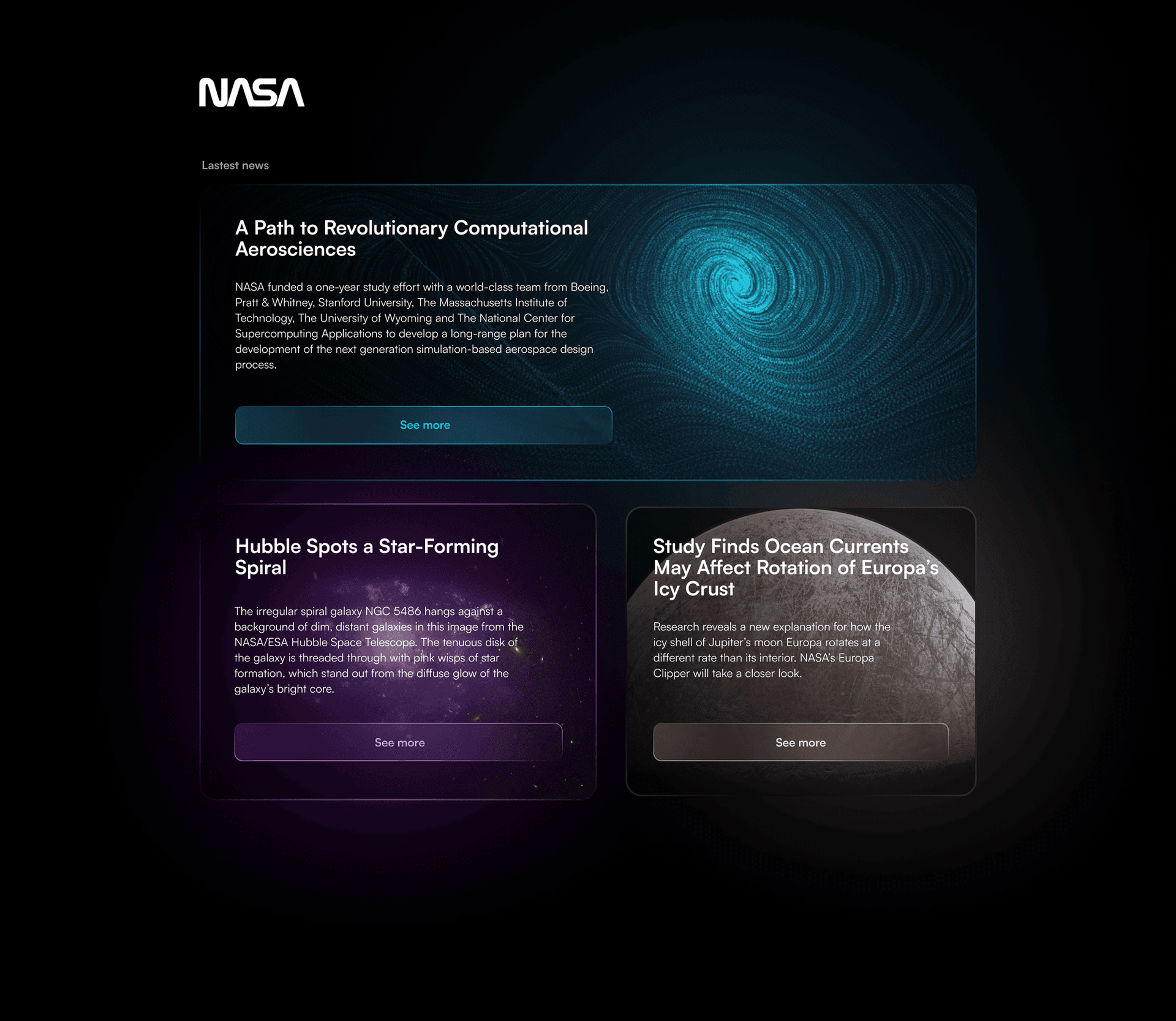 NASA-inspired dashboard concept with a modern data-heavy interface layout.