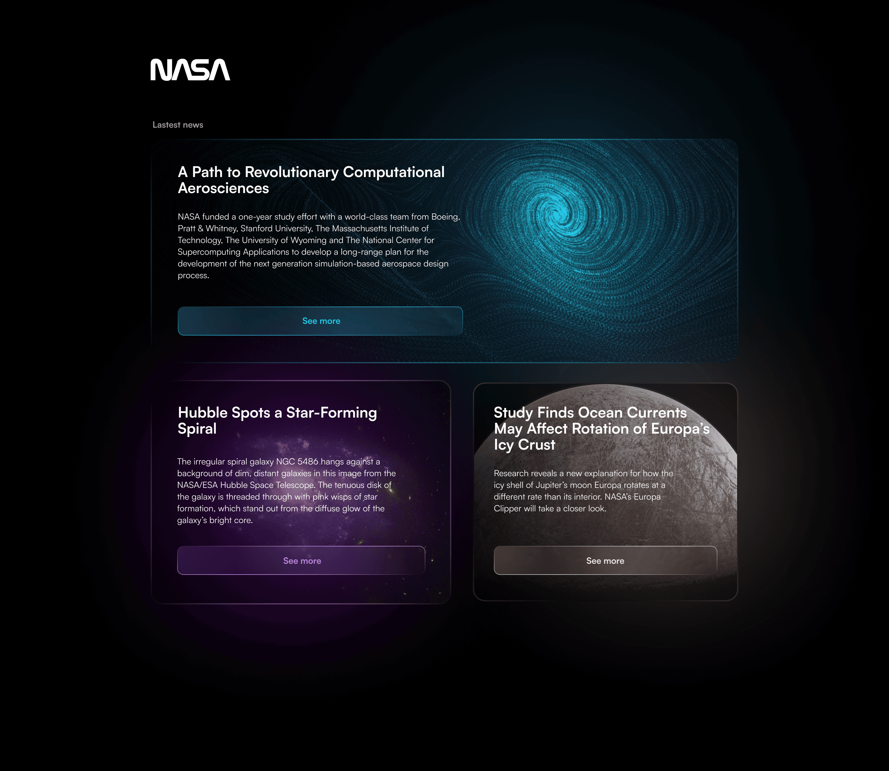 NASA-inspired dashboard concept with a modern data-heavy interface layout.