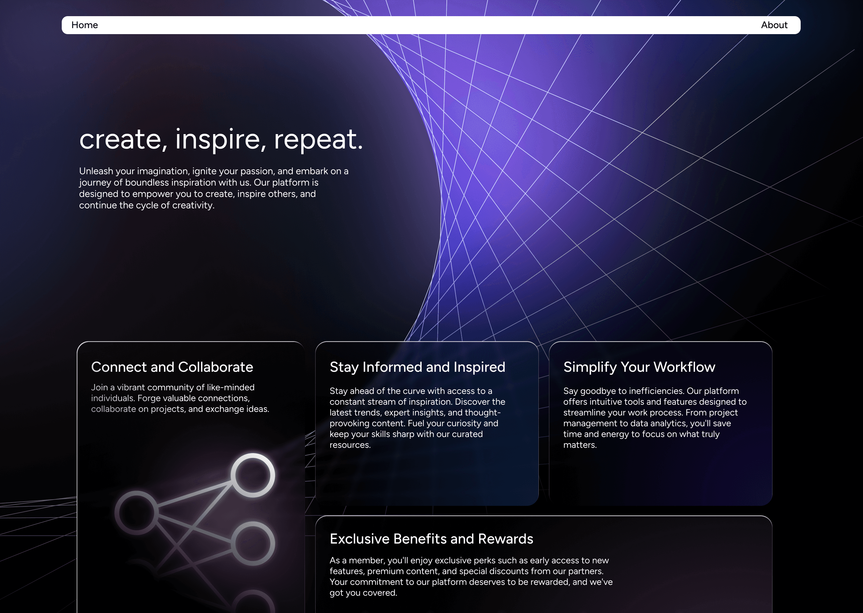 Experimental glow-based landing page concept with a bold modern visual style.