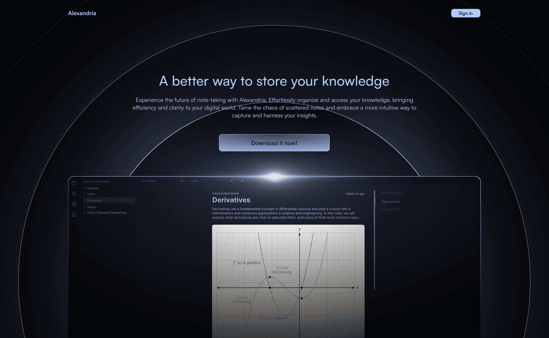 Alexandria landing page interface.